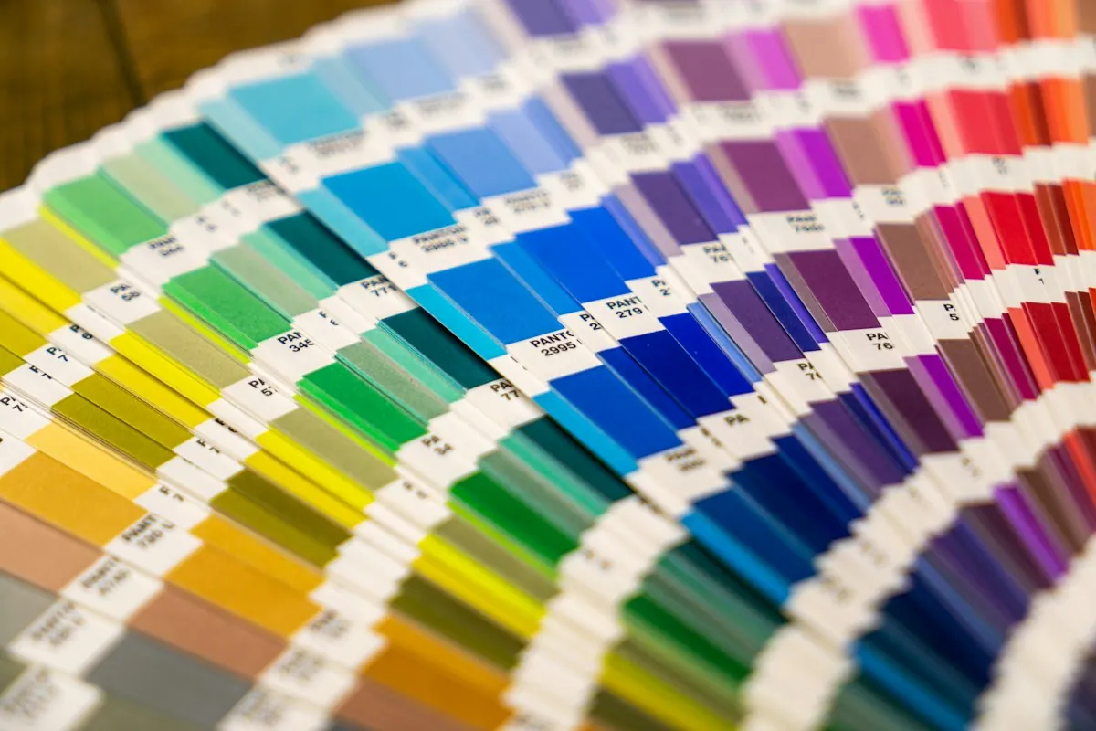 A fan of colour swatches arranged in sequence