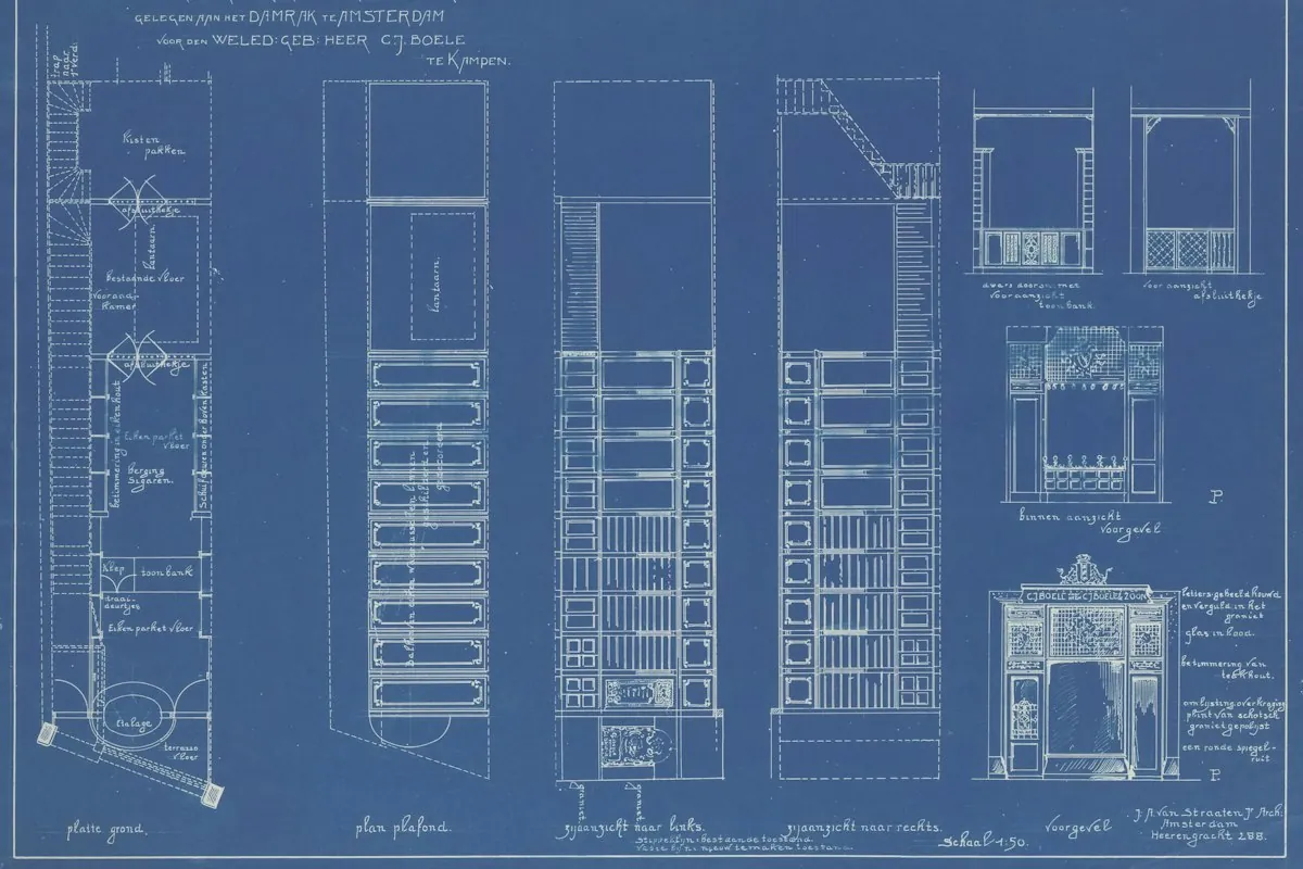 Blueprint design drawing of a building with windows